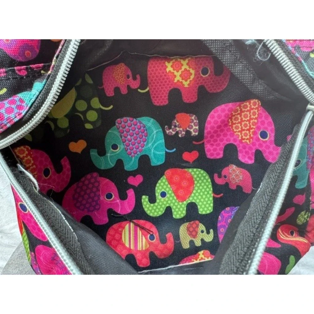 FAB Starpoint Elephant Print Backpack Multi-Color School Bag Black Canvas F277